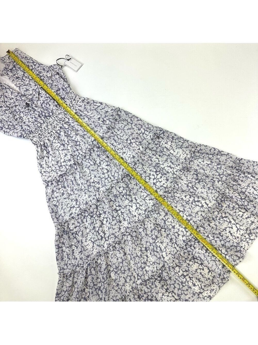 1. State lilacy grey white floral sleeveless tie V-neck tiered maxi dress Summer - Picture 13 of 13